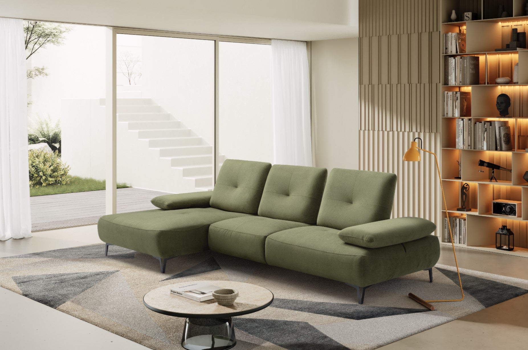 Divano 2 Posti con Chaise Longue Tokio – Komodo | Tessuto Psiche Idrorepellente, Made in Italy