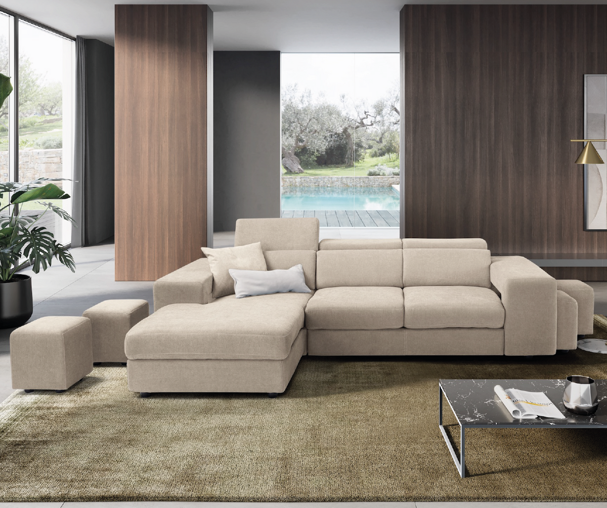 TALENTO divano chaise longue - apertura letto KOMODO - BEIGE CHIARO Pronta Consegna