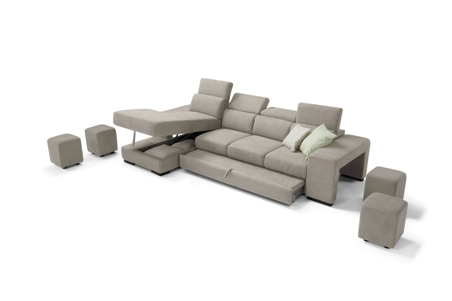 TALENTO divano chaise longue, 3 posti max - apertura letto KOMODO