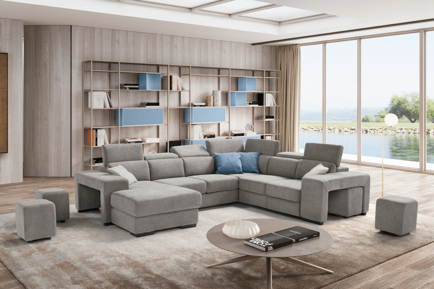 TALENTO divano chaise longue 2 posti con angolo terminale e poltrona jolly con cassetto portaoggetti - apertura letto KOMODO