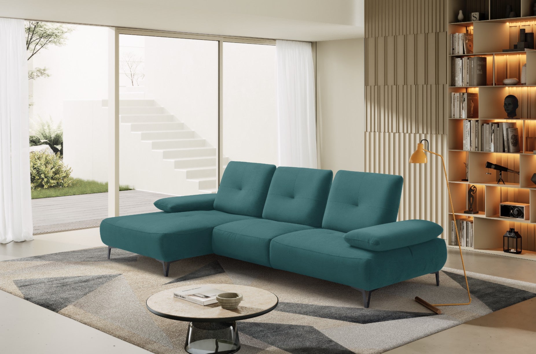 Divano 2 Posti con Chaise Longue Tokio – Komodo | Tessuto Psiche Idrorepellente, Made in Italy