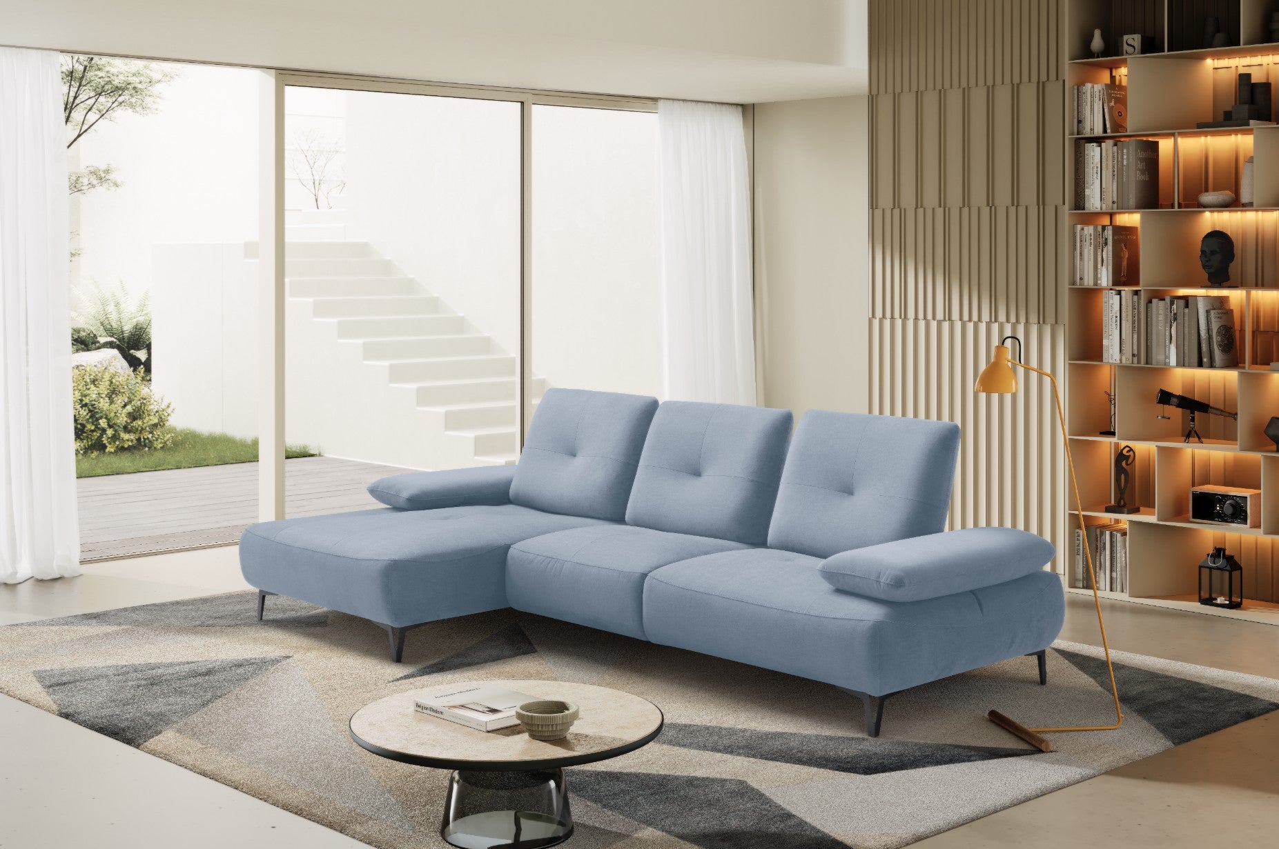Divano 2 Posti con Chaise Longue Tokio – Komodo | Tessuto Psiche Idrorepellente, Made in Italy