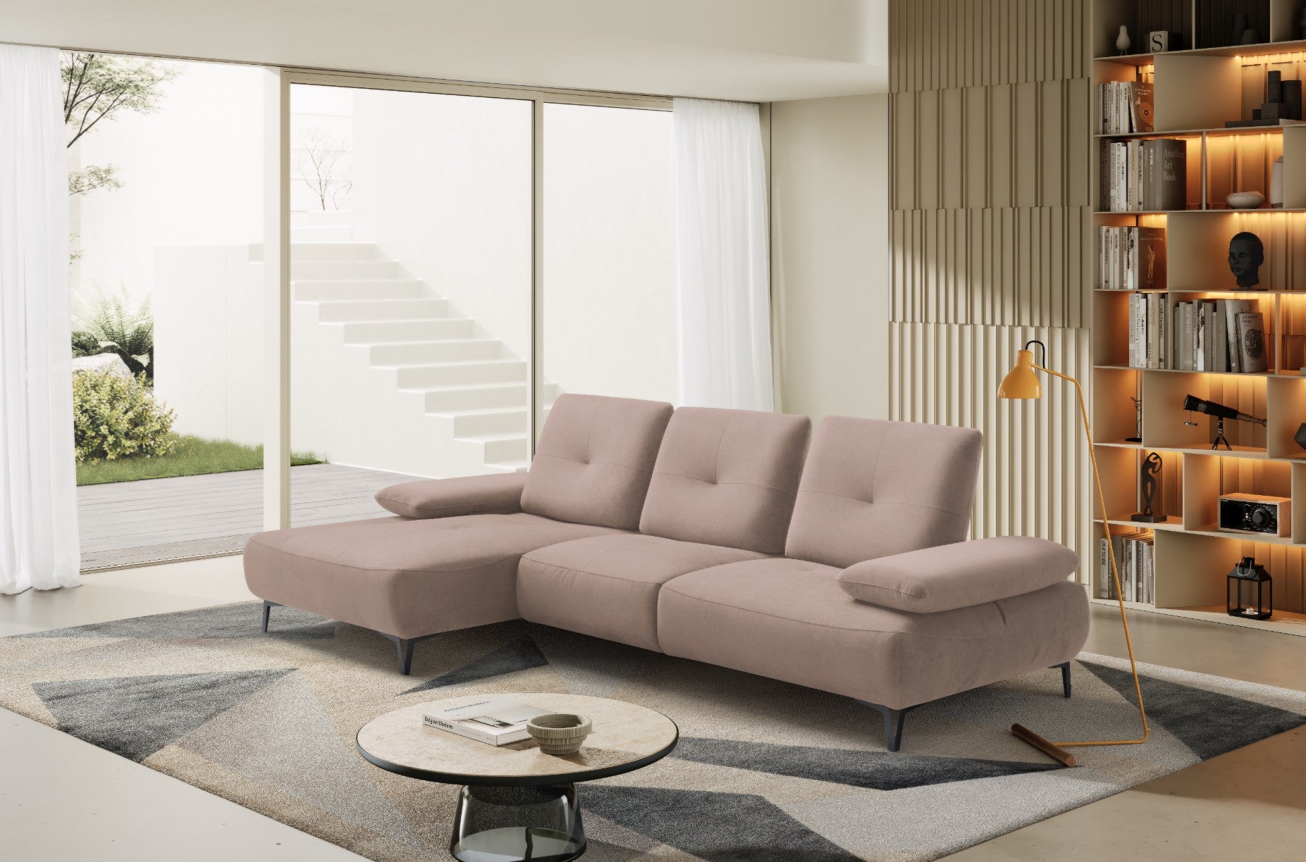 Divano 2 Posti con Chaise Longue Tokio – Komodo | Tessuto Psiche Idrorepellente, Made in Italy