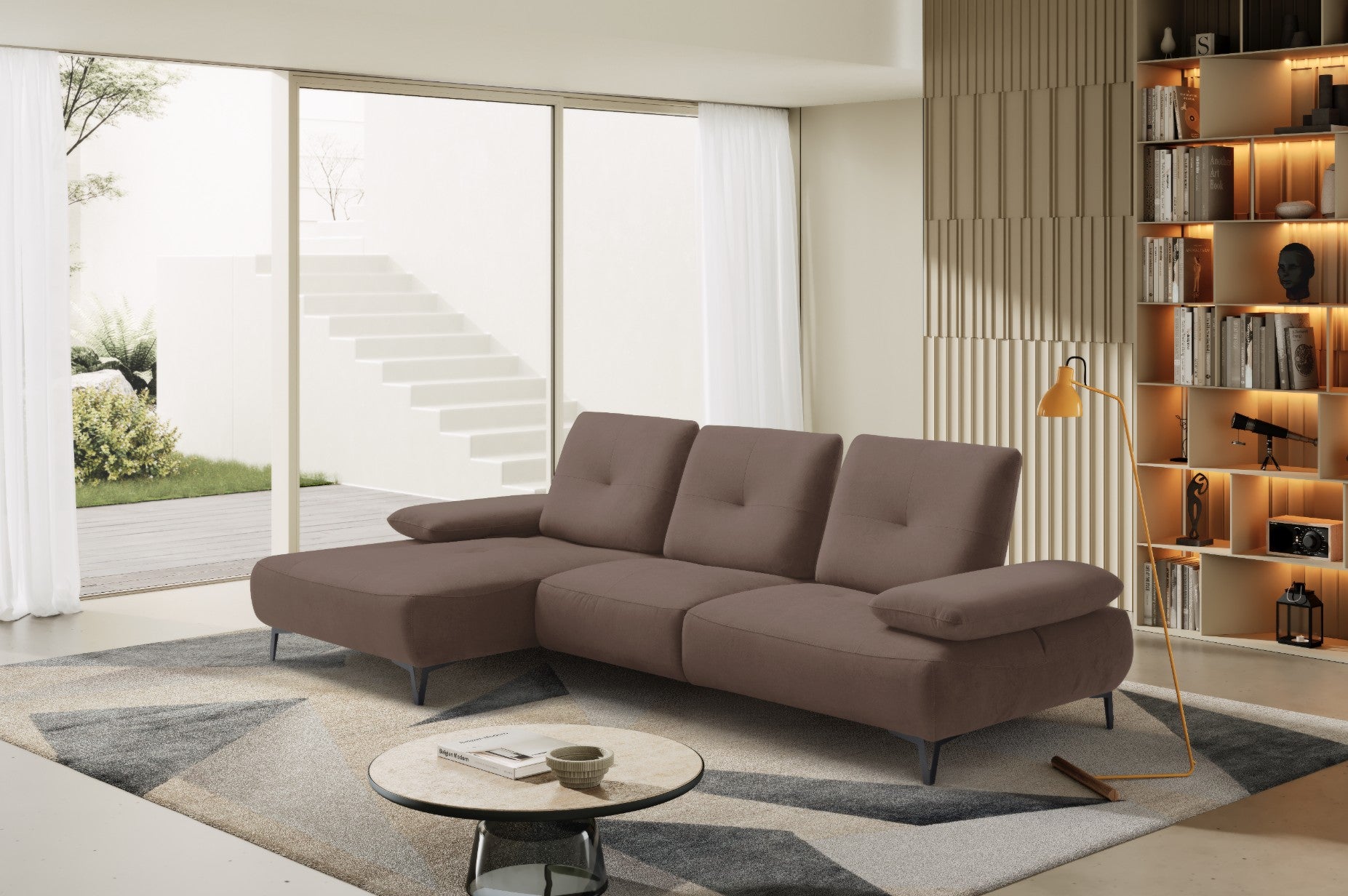 Divano 2 Posti con Chaise Longue Tokio – Komodo | Tessuto Psiche Idrorepellente, Made in Italy