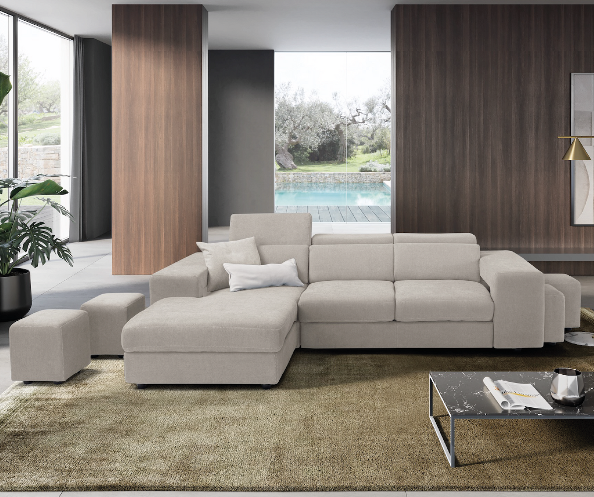 TALENTO divano chaise longue - apertura letto KOMODO - LINO Pronta Consegna